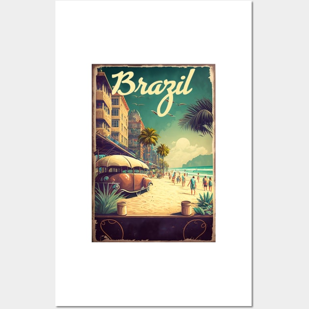 Brazil Beach Vintage Travel Art Poster Wall Art by OldTravelArt